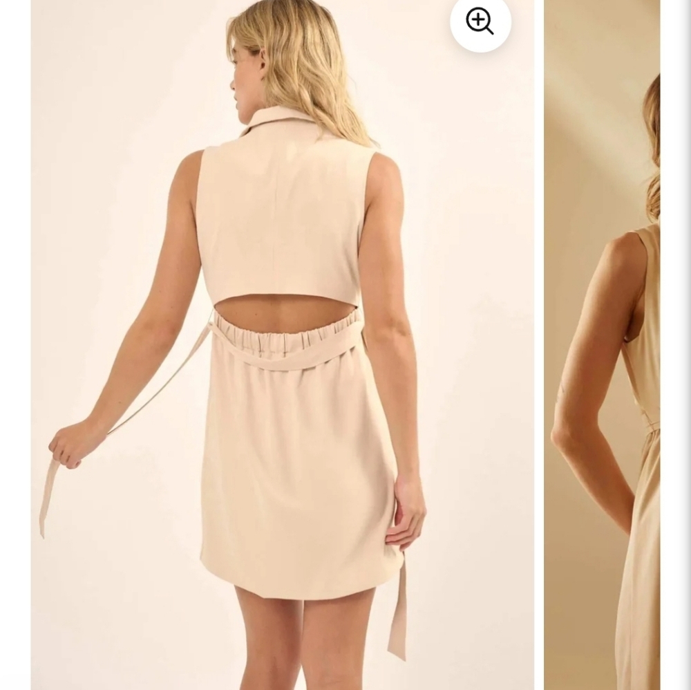 Promesa Belted Sleeveless Blazer Dress Beige Midi Size M